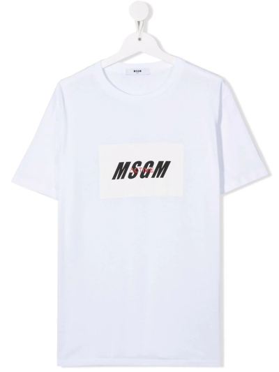 Msgm Teen Logo-print Crewneck T-shirt In White