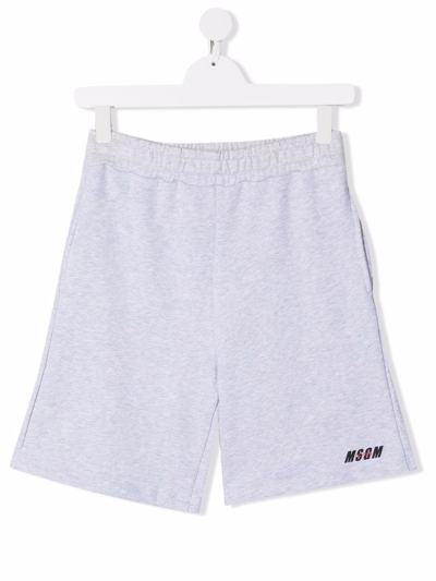Msgm Teen Logo-print Cotton Shorts In Grey