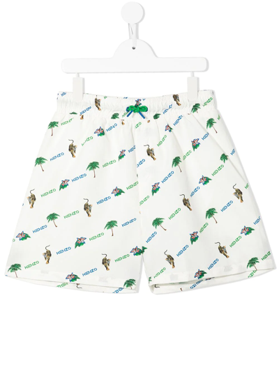 Kenzo Boys Teen Ivory Logo Swim Shorts In White