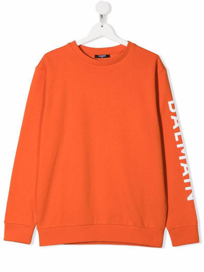 Balmain Teen Logo Print Jumper In Orange