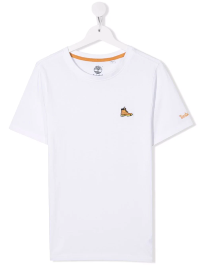 Timberland Kids' Logo-print Sleeve T-shirt In White