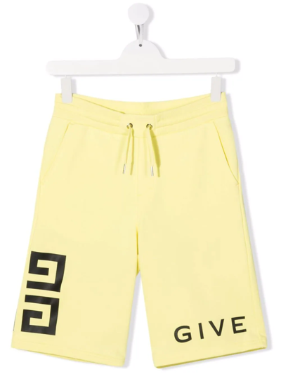 Givenchy Kids' Logo-print Drawstring Jersey Shorts In Yellow