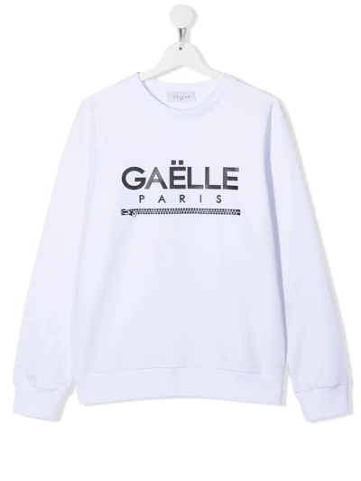 Gaelle Paris Teen Logo-print Crewneck Sweatshirt In White