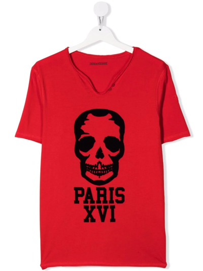 Zadig & Voltaire Kids' Red T-shirt For Boy With Skull