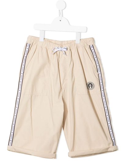 Aigner Teen Logo-tape Detail Shorts In Beige