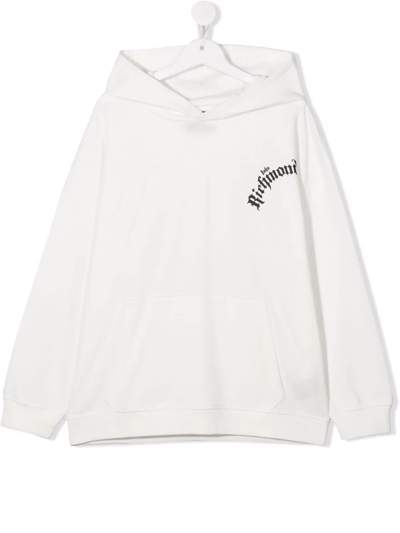 John Richmond Junior Teen Logo-print Cotton Hoodie In White