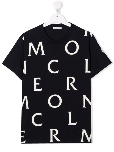 Moncler Teen Logo-print Cotton T-shirt In Blue
