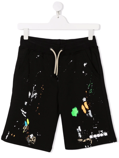 Diadora Junior Kids' Paint Splatter-print Track Shorts In Black