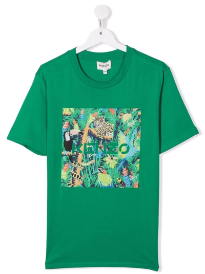 Kenzo Boys Green Kids Tropical Graphic-print Cotton-jersey T-shirt 6-14 Years 12 Years