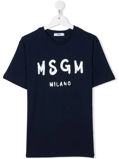 Msgm Teen Logo-print Cotton T-shirt In Blue