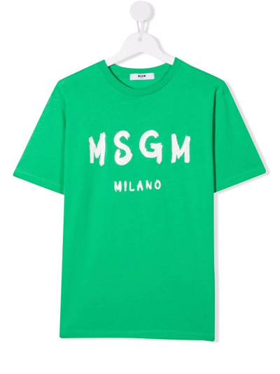Msgm Teen Logo-print T-shirt In Green