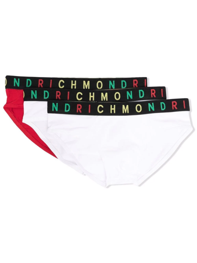 John Richmond Junior Teen Logo-waistband Briefs Set Of 3 In White