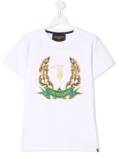 Trussardi Junior Kids' Logo-print Short-sleeved T-shirt In White