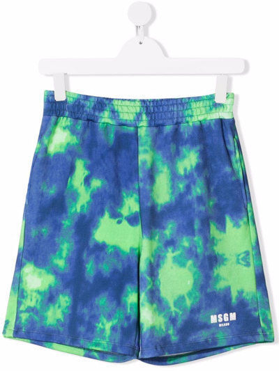 Msgm Kids' Sports Shorts With Tie Dye Pattern In Blue