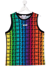Msgm Tank Top With All-over Multicolor Logo In Black