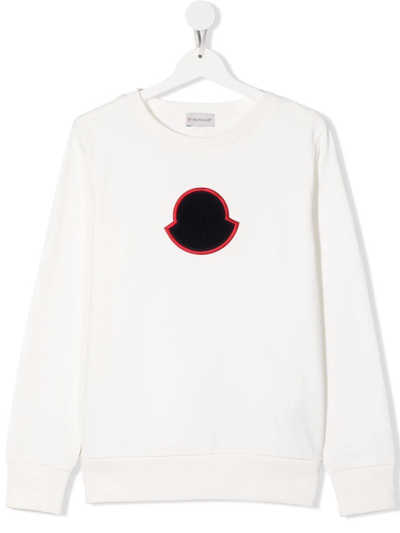 Moncler Teen Logo-print Crew Neck Sweatshirt In White
