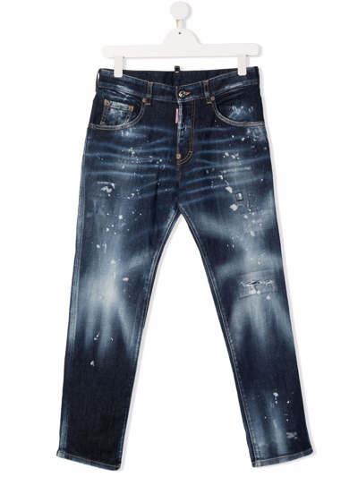 Dsquared2 Teen Distressed Slim-cut Jeans In Blue