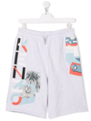 Kenzo Teen Boys Shorts Light Gray With Multicolor Logo Print On The Leg And Drawstring At The Elasticated  In Grey