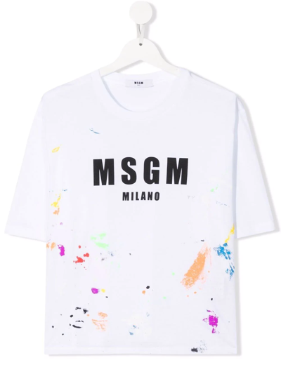 Msgm Teen Logo-print Short-sleeved T-shirt In White