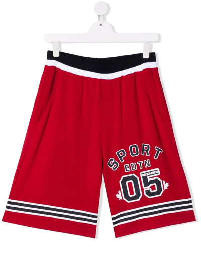 Dsquared2 Teen Slogan-print Track Shorts In Red