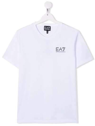 Emporio Armani Teen Logo-print Crewneck T-shirt In White