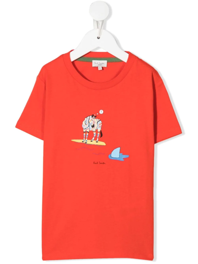Paul Smith Junior Teen Zebra-motif Organic-cotton T-shirt In Red