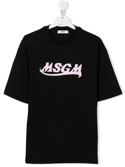 Msgm Teen Logo-print T-shirt In Black