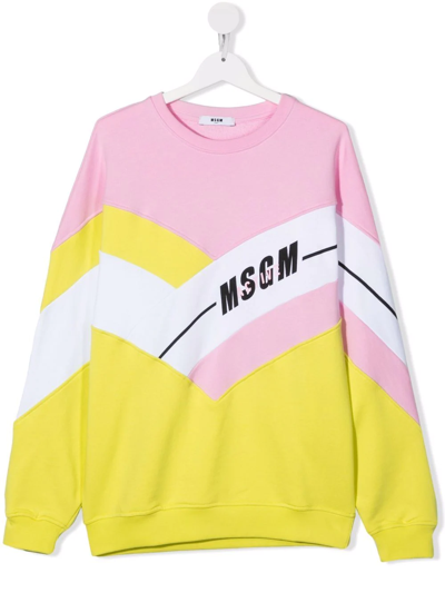 Msgm Teen Colour-block Logo-print Sweatshirt In Pink