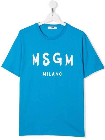 Msgm Teen Logo-print Short-sleeved T-shirt In Blue