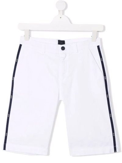 Fay Kids' Bermuda Shorts With Loged Bends In Bianco