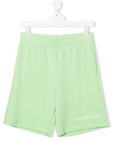 Msgm Teen Logo-print Shorts In Green