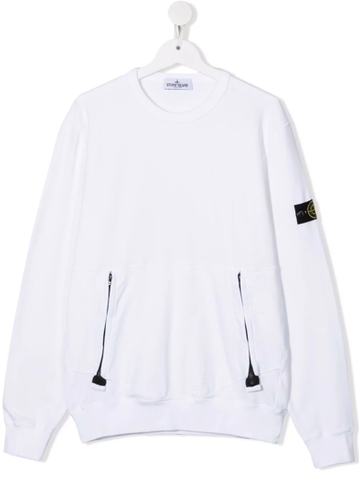 Stone Island Junior Teen Logo-patch Sleeve Sweatshirt In White