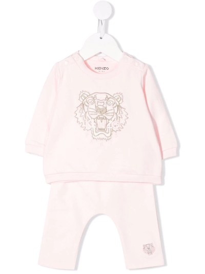 Kenzo Babies' Tiger 图案有机棉运动棉 In Pink