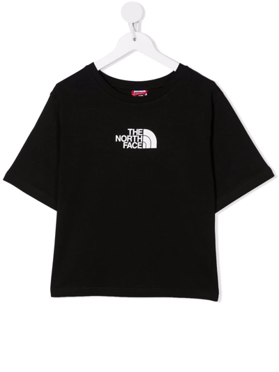 The North Face Teen Logo-print Cropped T-shirt In Black