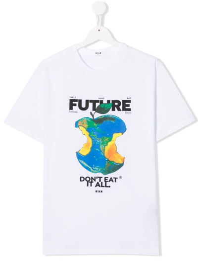 Msgm Teen Organic Cotton T-shirt In White