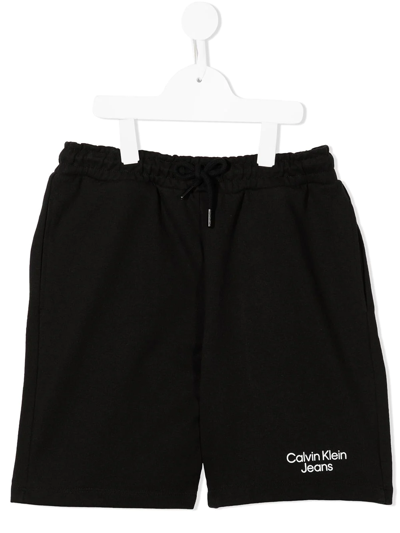 Calvin Klein Jeans Est.1978 Kids' Logo-print Cotton Track Shorts In Black
