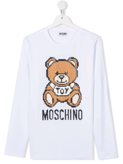 Moschino Teen Teddy Bear-print Long-sleeve T-shirt In White