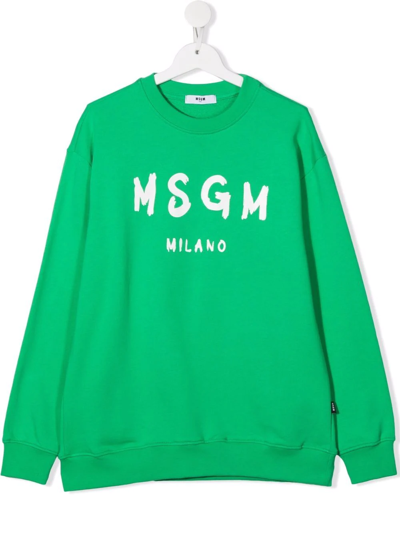 Msgm Teen Logo-print Crewneck Sweatshirt In Green