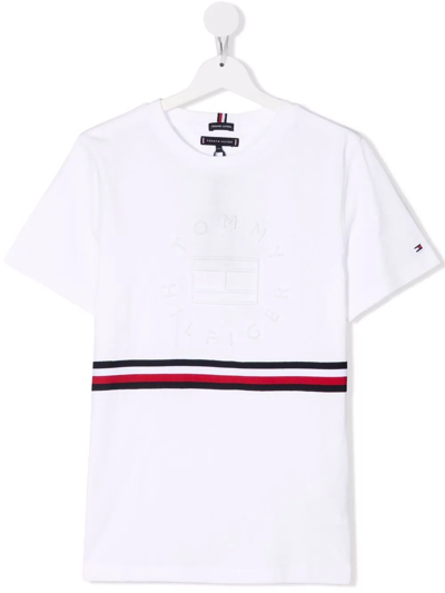Tommy Hilfiger Junior Teen Logo-tape Crewneck T-shirt In White
