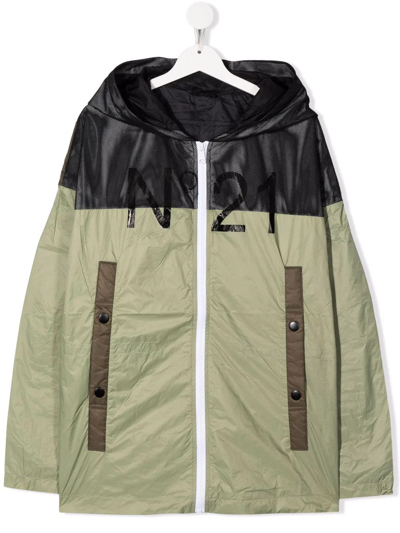 N°21 Teen Logo-print Hooded Jacket In Green