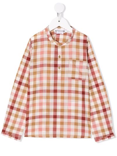 Bonpoint Teen Checked Long-sleeve Shirt In Brown