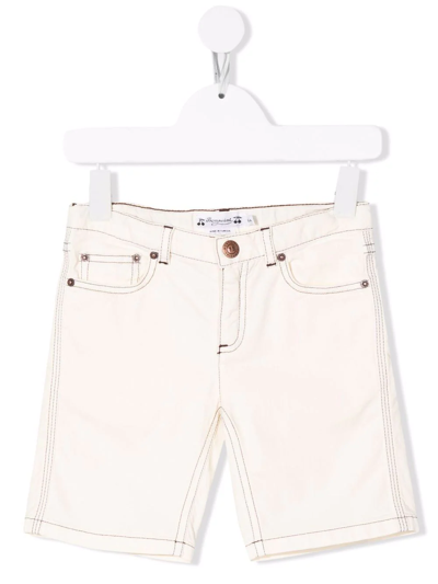 Bonpoint Teen Contrast Stitching Denim Shorts In White