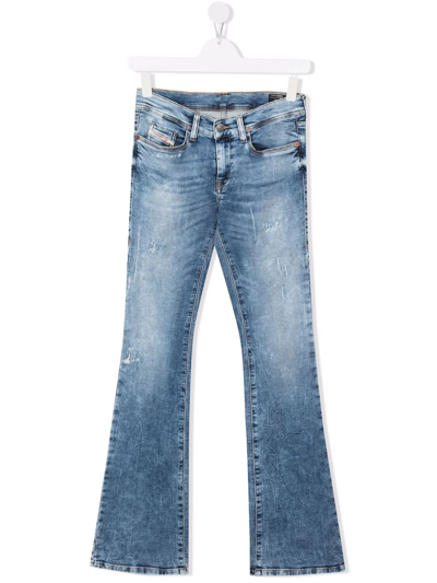 Diesel Teen Faded Flared Jeans In Blue