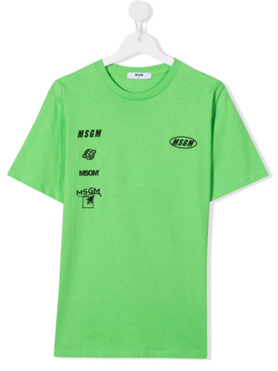 Msgm Teen Cotton Logo-print T-shirt In Green