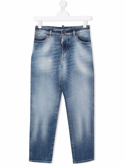 Dsquared2 Teen Washed Straight-leg Jeans In Blue