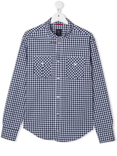 Fay Kids' Gingham Check Print Shirt In Blue