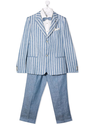Colorichiari Teen Three-piece Linen Suit In Blue
