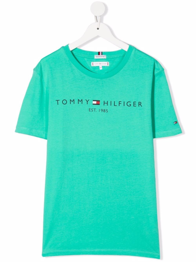 Tommy Hilfiger Junior Kids' Logo Organic Cotton T-shirt In Green