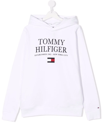 Tommy Hilfiger Junior Kids' Logo-print Organic Cotton Hoodie In White