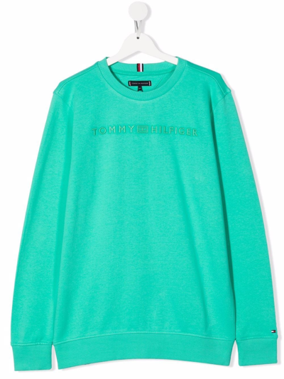 Tommy Hilfiger Junior Teen Embroidered Logo Crew-neck Sweatshirt In Green